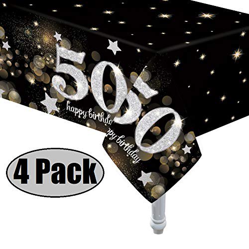 4 Pack 50th Birthday Table Cover / 50th Birthday Theme Tablecloth Party Supplies