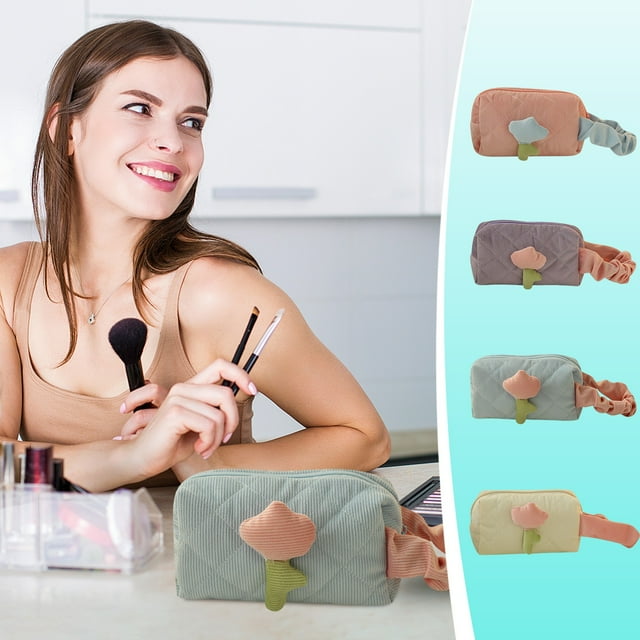 Fiudx Bolsa de Maquillaje de Gran Capacidad para Artículos de Tocador, Diseño de Niña Adorable, Cierre de Cremallera Suave, Portátil, Fácil de Llevar, Bolso Multiusos para Viajes, Trabajo y Uso Diari