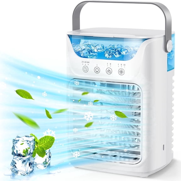 Portable Air Conditioner, 3-in-1 Cooling Fan, 3 Speeds & 2 Mist Modes , 2/4/6H Timer, 700ml WaterTank, USB Powered Evaporative Air for Bedroom Office Desk