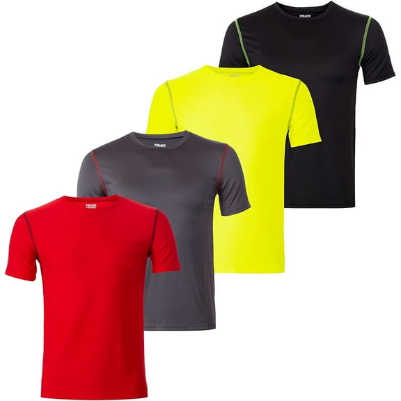 Boys T-Shirts - Youth Big Kids Active Workout Dry-Fit Stretch Crew Neck Short Sleeve Top 4 Pack