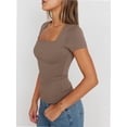 thumbnail image 5 of Womens Square Neck Short SleeveTops Spring Summer Slim Fit Tees Shirts, 5 of 6