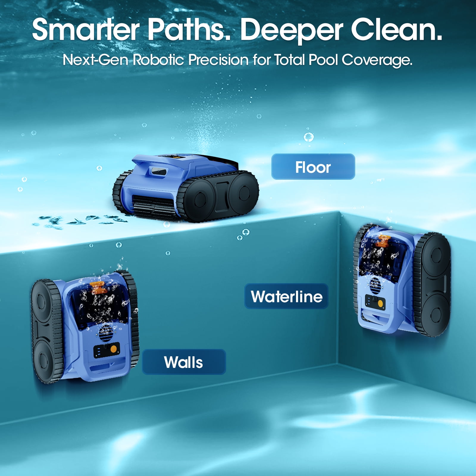Cordless Robotic Pool Cleaner for In-Ground & Above-Ground Pools, Dual-Drive, Floor/Wall/Waterline Coverage, Easy-Clean Filter