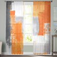 thumbnail image 3 of Burnt Orange Grey Semi Sheer Curtains 63 Inch Length 2 Panels Set, Modern Oil Painted Abstract Art Sheer Kitchen Curtain Privacy Voile Window Curtain for Living Room Bedroom Rod Pocket Drapes, 3 of 7