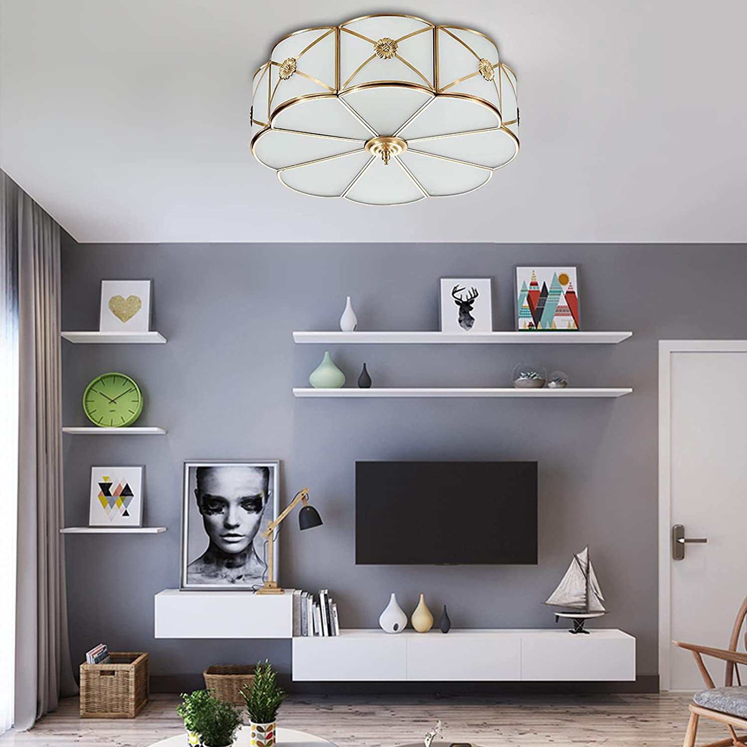 FETCOI Modern Ceiling Light Copper Close to Lamp Fixtures for Living Room Corridor E27