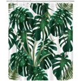 thumbnail image 2 of Cortina de ducha con hojas de palmera tropical de jungla con 12 ganchos, 180 x 180 cm, fondo blanco de monstera verde, cortinas de baño resistentes al agua, a prueba de moho, tela de, 2 of 4