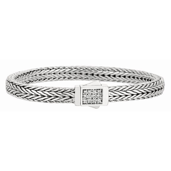 JewelStop Sterling Silver Silver Narrow Tight Wheat White Sapphire Bracelet, 7.5 in.