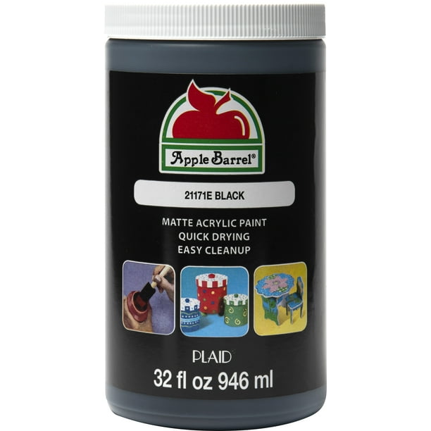 Apple Barrel 21171E Acrylic Craft Paint, Matte Finish, Black, 32 fl oz