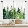 thumbnail image 2 of Christmas Tree Forest Kitchen Curtains 27.5W x 39L Inch Xmas Winter Pine Fir Holiday Seasonal Green Rod Pocket Short Small Window Treatment Drapes Decor 2 Panels, 2 of 8