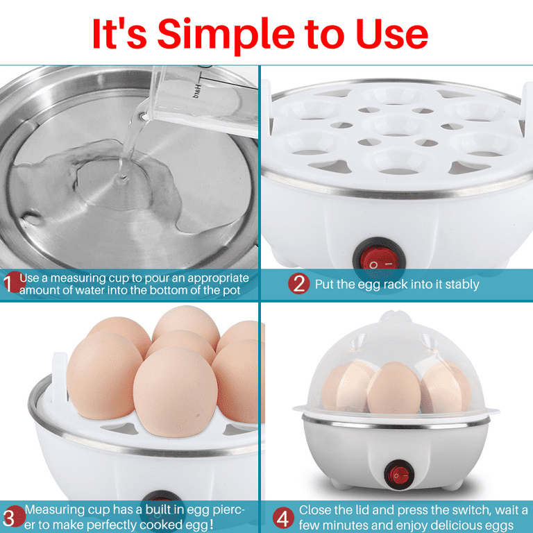 Egg Cooker, Microwave Hardboiled Egg Maker, 4 Eggs Egg Boiler Poacher  Electric Cooker with Steamer Attachment