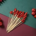 thumbnail image 2 of 100 pcs Christmas Cocktail Picks Xmas Tree Party Picks Appetizer Picks 7.87" Wooden Food Toothpicks Fruit Sticks Sandwich Charcuterie Skewers for Christmas Party Supplies, Red, 2 of 6