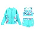 thumbnail image 3 of Sholeno Kids Girls 3 Piece Swimwear Rash Guard Long Sleeve Shirt Shorts UPF 50+ Swimsuits Bathing Zipper Leaf 14, 3 of 7