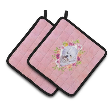 

Carolines Treasures CK4120PTHD Bichon Fris 2 Pink Flowers Pair of Pot Holders 7.5HX7.5W multicolor