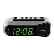 Sharp Digital Ascending Alarm Clock, Silver Case with Green LEDs, SPC100D