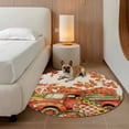 thumbnail image 3 of Round Rug 3ft Area Rug, Thanksgiving Fall Harvest Pumpkin Truck Area Rugs for Living Room Bedroom, Sunflower Leaves on Linen Floor Mat Non-Slip Non-Shedding Carpet Indoor Accent Rugs, 3 of 9
