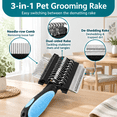 3-in-1 Blue Pet Dematting, Deshedding & Undercoat Rake Tool for Cats ...