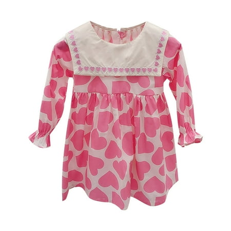 

Baby Girl Dresses 9-12 Months Girls Love Pattern Square Neck Long Sleeve A Line Cute Dress For 0 To 6 Years Spring Outing Leisure Play Tween Rompers for Girls
