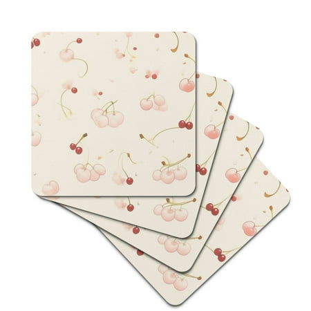 

Rubber Square Coasters with Cherry Pattern Not Easily Deformed Soft and Have Thermal Insulation Properties Coasters