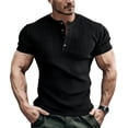 thumbnail image 5 of vdgthytj Mens Short Sleeve Shirts Henley Neck Button Loose Fitting Summer Casual Ribbed Knit Sweater Shirts, 5 of 5