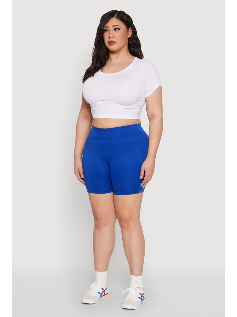 Womens Plus Size Caged Mesh Detail Side Pocket Bike Shorts