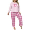 thumbnail image 2 of Mifsaly Plus Size Pajamas for Women Set Oversized Lounge 2 Piece Crewneck Long Sleeve Comfy Nightwear Cute Hearts Print Sleepwear Plaid Loose High Waist Pants Xl-5Xl Casual Homewear, 2 of 4