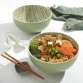 thumbnail image 6 of INFUSE 2 Piece Set of Large 58 oz. Stoneware Ramen Noodle Bowls Pho Soup Dinner, Green Leaves, 6 of 7