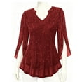thumbnail image 4 of Gkeoshab Womens Tops Women's Bell Sleeve Top Double-Layer Silver Thread Wine Red XL, 4 of 4