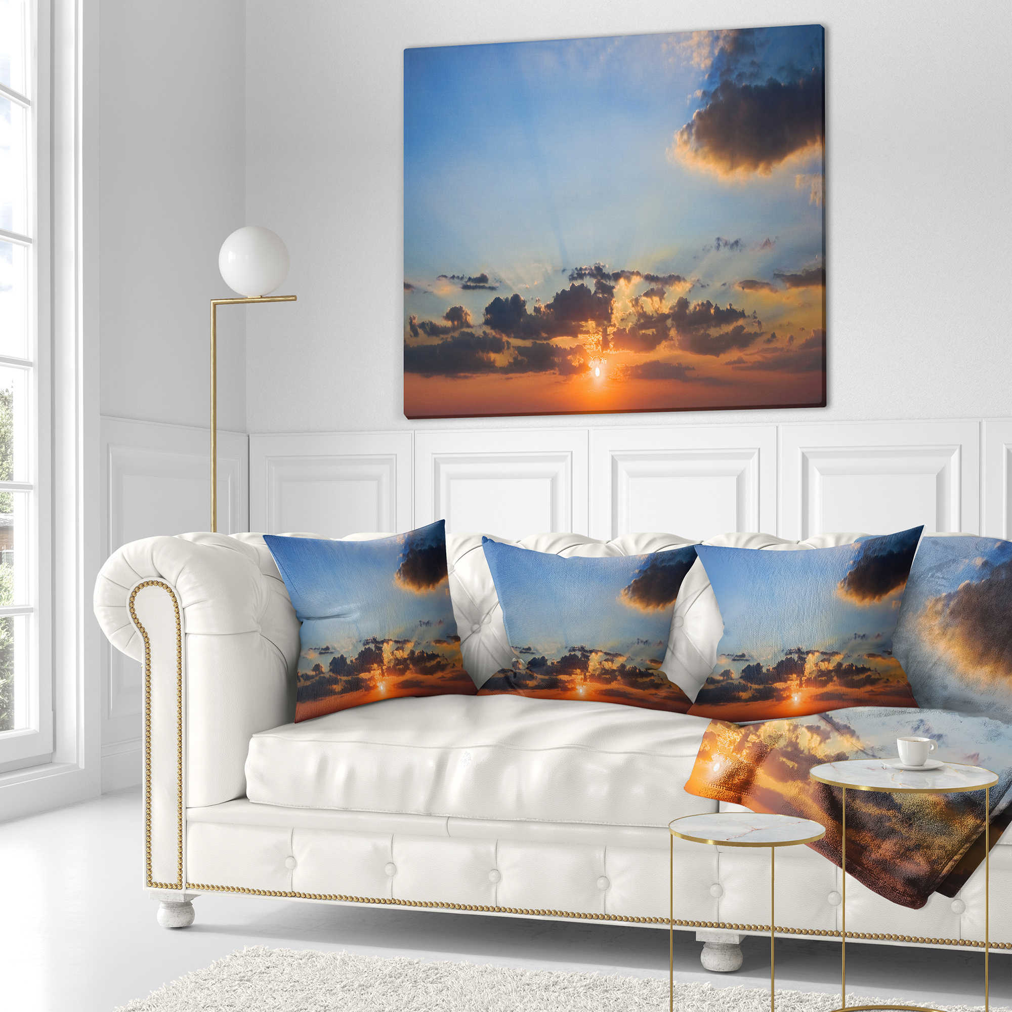 Designart Beautiful Cloudy Sunset Panorama - Seascape Throw Pillow - 16x16