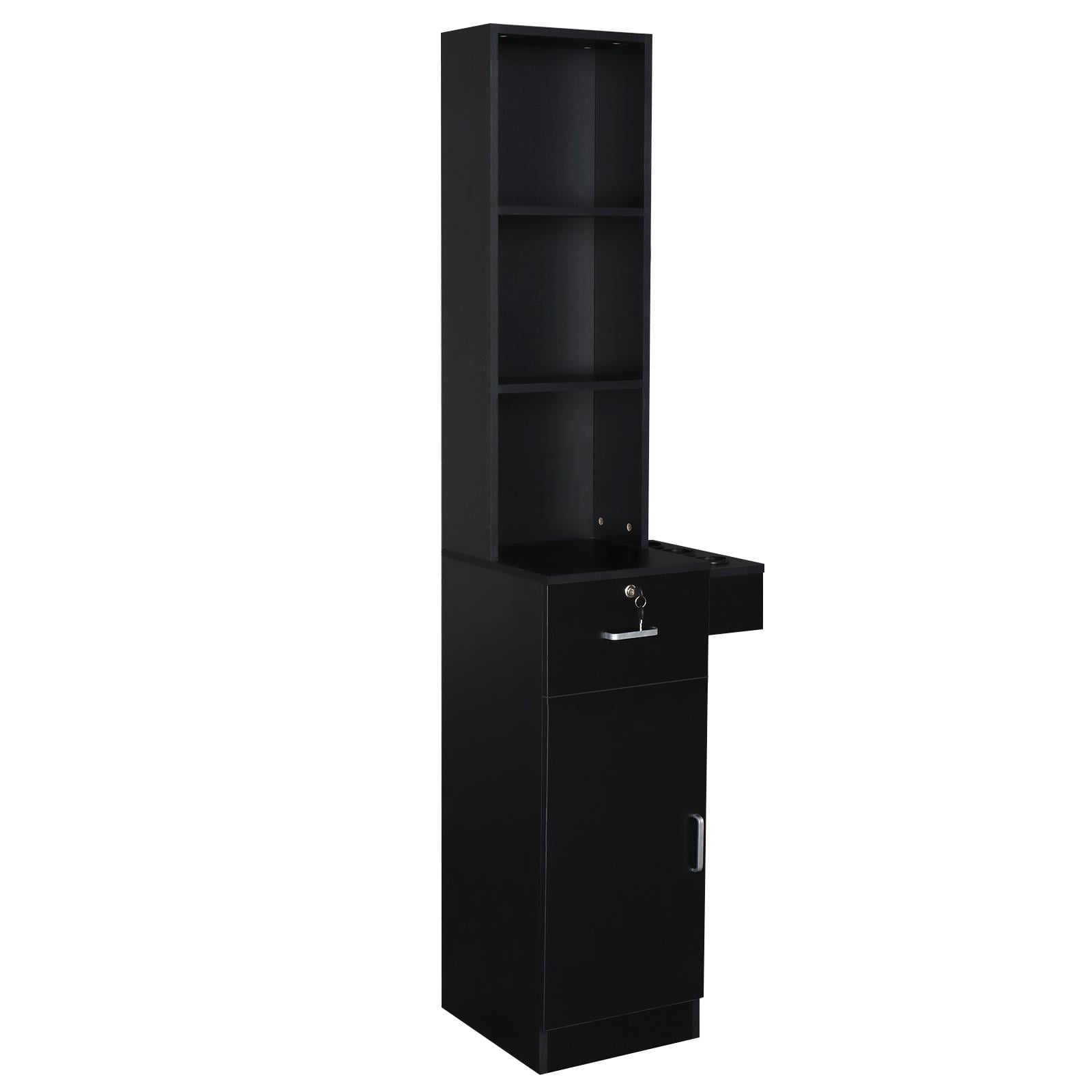 Zimtown Barber Station Cabinet Wooden Hair Styling Storage Locker Beauty Salon Equipment, Black