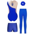 thumbnail image 2 of TTAO Girls Figure Skating Outfits Dance Unitards Gymnastics Leotard with Shorts Leggings Hairband Activewear Set Blue 10, 2 of 5