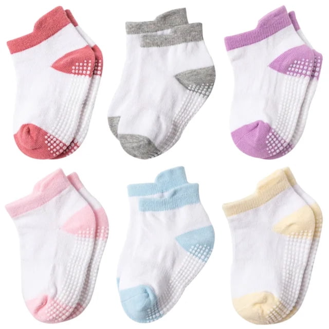 LNGOOR 6 Pair Anti Slip Non Skid Ankle Socks With Grips Baby Toddler Kids Boys Girls newborn non-slip stuff baby designer kids socks