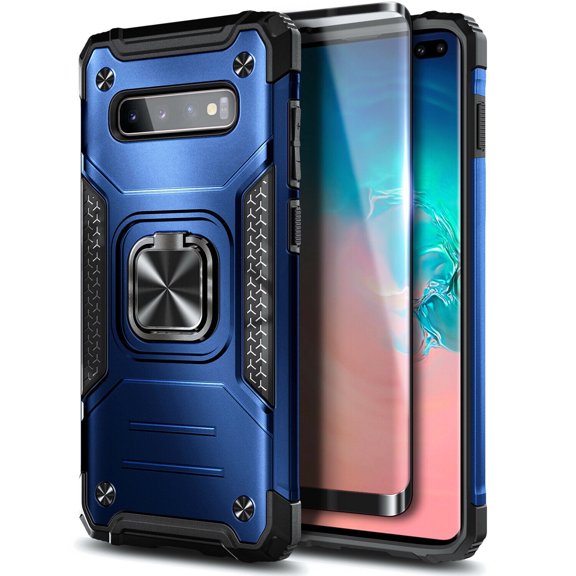 Nagebee Case for Samsung Galaxy S10 with Screen Protector (Soft Full Coverage), [Military-Grade] Full-Body Protective, Magnetic Car Mount Ring Holder, Heavy-Duty Durable Case (Blue)