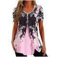 thumbnail image 2 of ICHUANYI Clearance Womens Summer Printed Patchwork Buttons Short Sleeve Rround-Neck Casual Blouse Tunic Tops(Pink, S) ICHUANYI WER2023081504180, 2 of 4