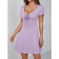thumbnail image 2 of Women'S Short Sleeves Drawstring Front Ruched Short Dress V Neck A Line Tshirt Dresses Light XS, 2 of 9