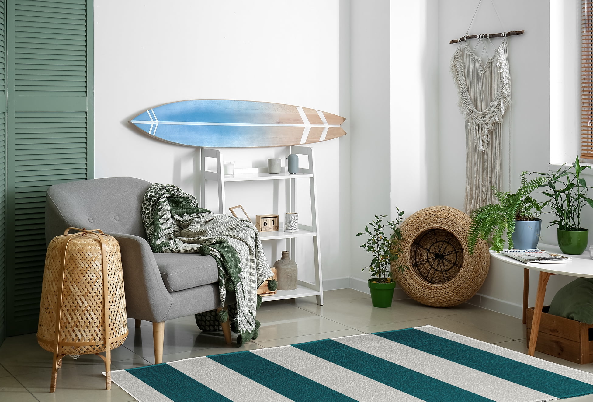 Simply Daisy 4' x 6' Graduated Stripe Chenille Rug, Ocean Teal