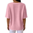 thumbnail image 3 of Elbow Length Tops Women Dressy Waffle Knit Crew Neck T Shirts Trendy Summer Loose Cute Blouses Half Sleeve Basic Tees Pink XL, 3 of 4