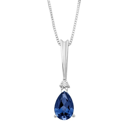 - 1 1/5 ct Created Ceylon Sapphire Pendant Necklace with Diamonds in Sterling Silver