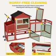 Aivituvin 82.4 Chicken Coop with Wheels, Large Hen House with Run, Chicken Cage for 4-6 Chickens, Weatherproof Asphalt Roof, Nesting Box & Pull-Out Tray (Red)