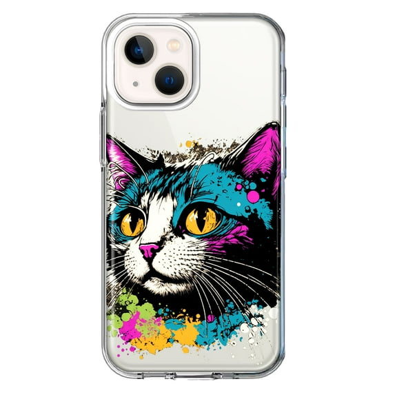 MUNDAZE Apple iPhone 13 Mini Cool Cat Oil Paint Pop Art Shockproof Clear Hybrid Protective Phone Case Cover