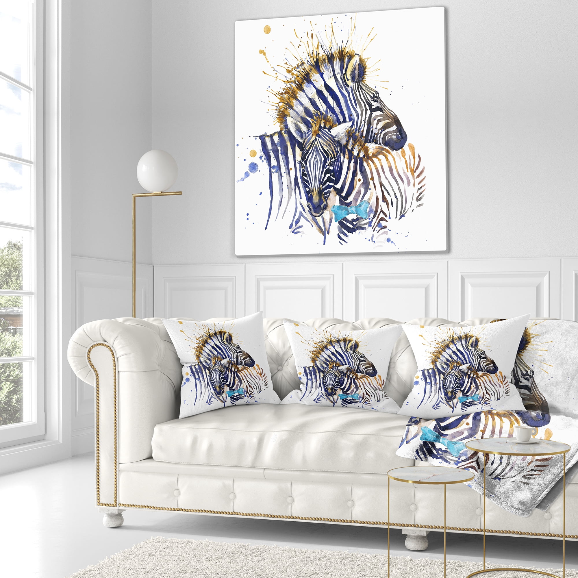 Designart Zebra Family Illustration Watercolor - Contemporary Animal Throw Pillow - 18x18