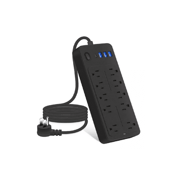 Regulador Multicontactos Con 10 Tomas, 3 Usb Y 1 Tipo C, Negro