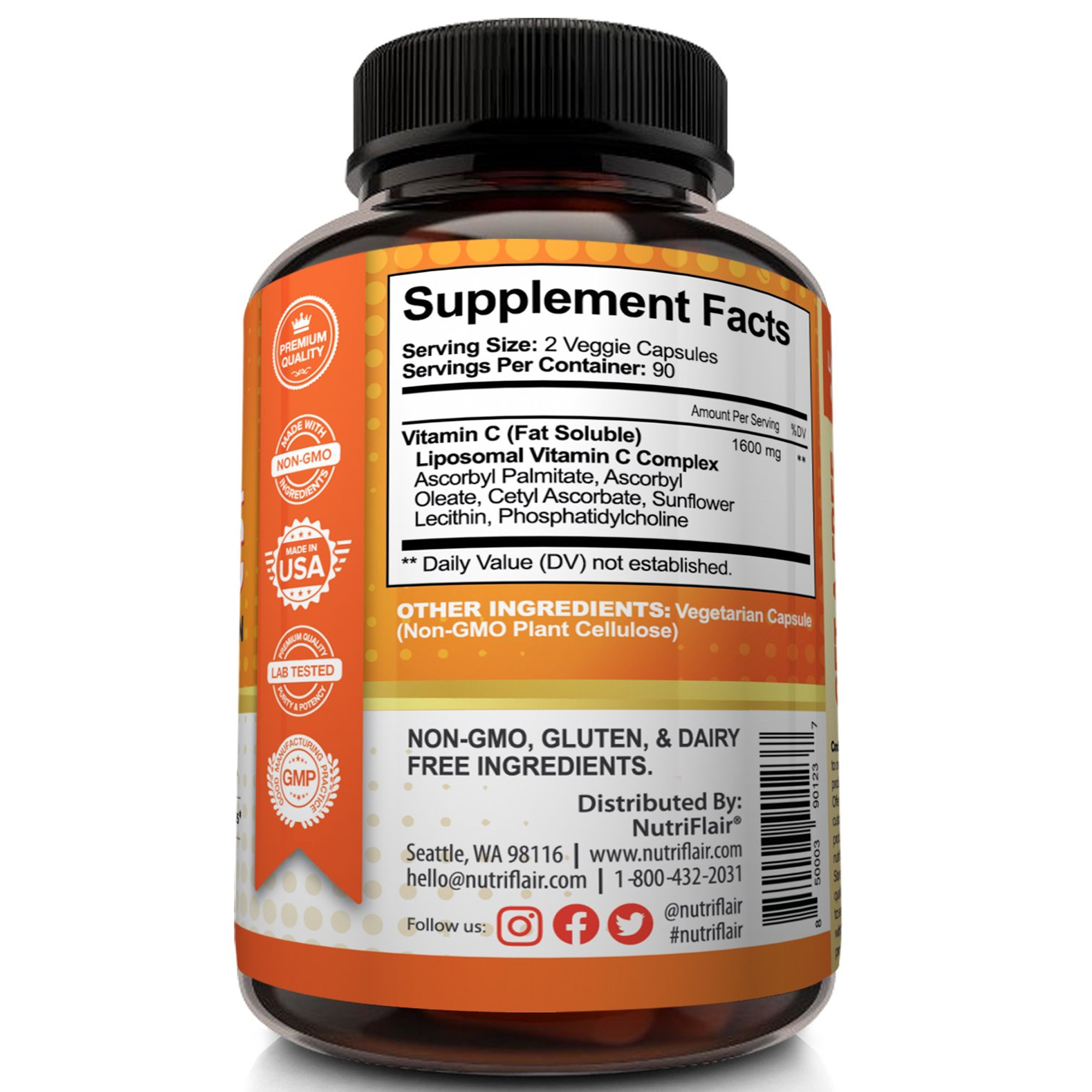 NutriFlair Liposomal Vitamin C 1600mg, 180 Capsules - High Absorption, Fat Soluble VIT C, Antioxidant Supplement, Higher Bioavailability Immune System Support & Collagen Booster, Non-GMO, Vegan Pills - image 5 of 7