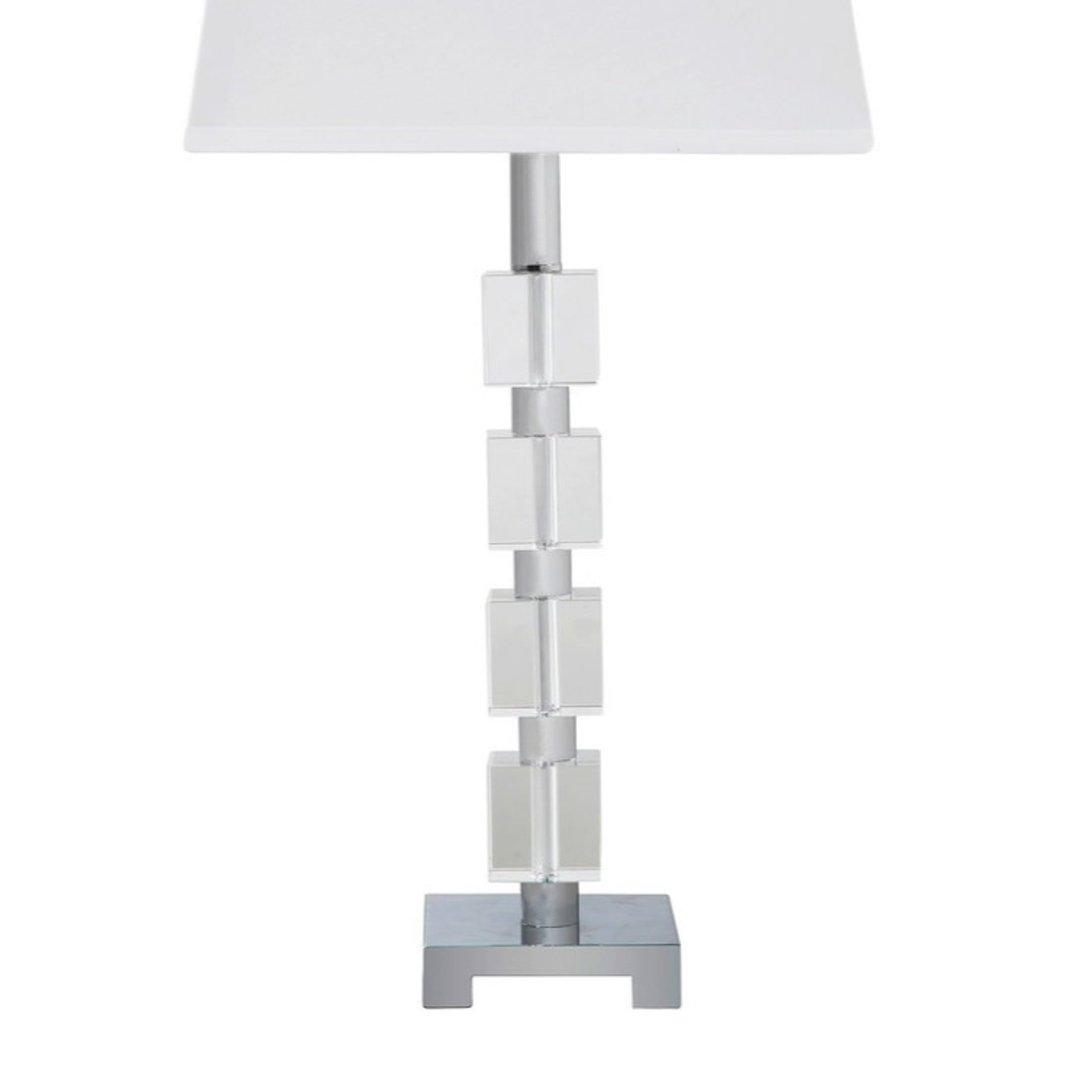 Noble House Wendi 25" Glam Crystal Table Lamp, Cube-Ice Design, Chrome Metal, Square Shade, for Living Room, White