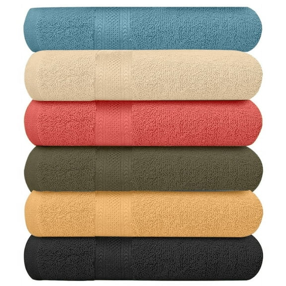 Pack of 6 Bath Towels 27 x 54 Inches, 100% Cotton, Larger & Lighter Weight, Quicker to Dry, Super Soft and Absorbent, Perfect for Bathroom (Multicolor, Pack of 6 (27''x54''))