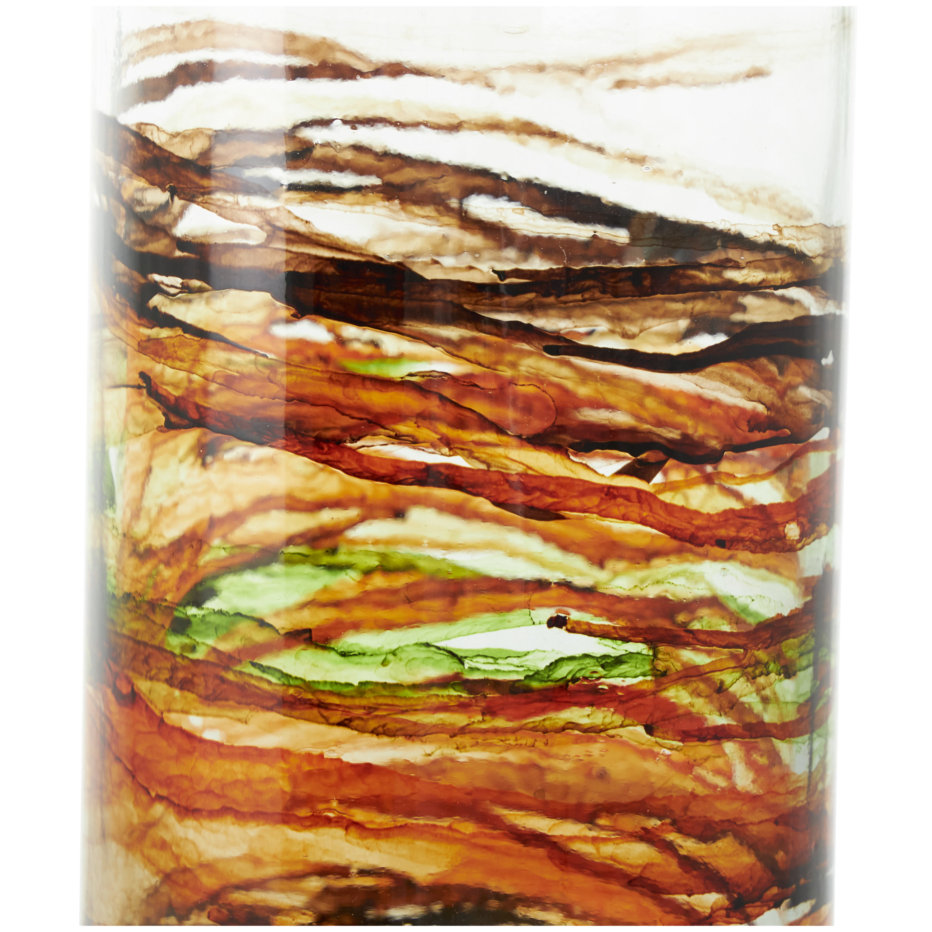 DecMode 16" Abstract Spanish Bottle Recycled Glass Vase with Swirled Colored Glass Bands