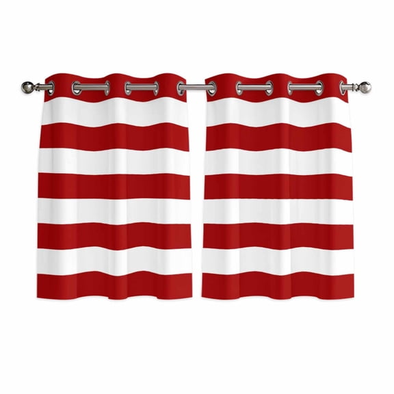 Red Stripes Kitchen Curtains Short 45 Inch Length, Simple Red White Texture Grommet Top Bedroom Living Room Curtains, Light Filtering Cafe Curtain Drapes 2 Panels Set 84''x45''