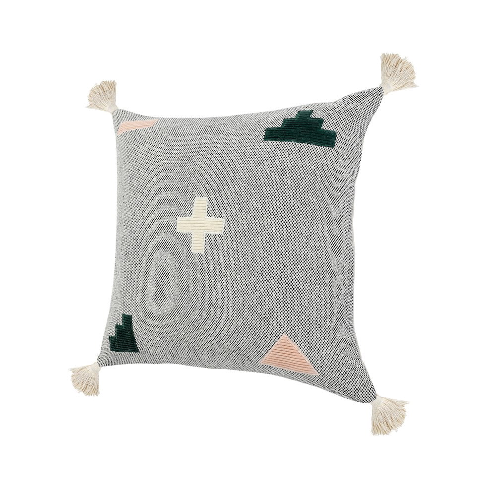 Harlow Hill Gray/Black/White/Hunter Green/Spanish Villa Geometric Contemporary Cotton Throw Pillow Cover, 20" x 20"