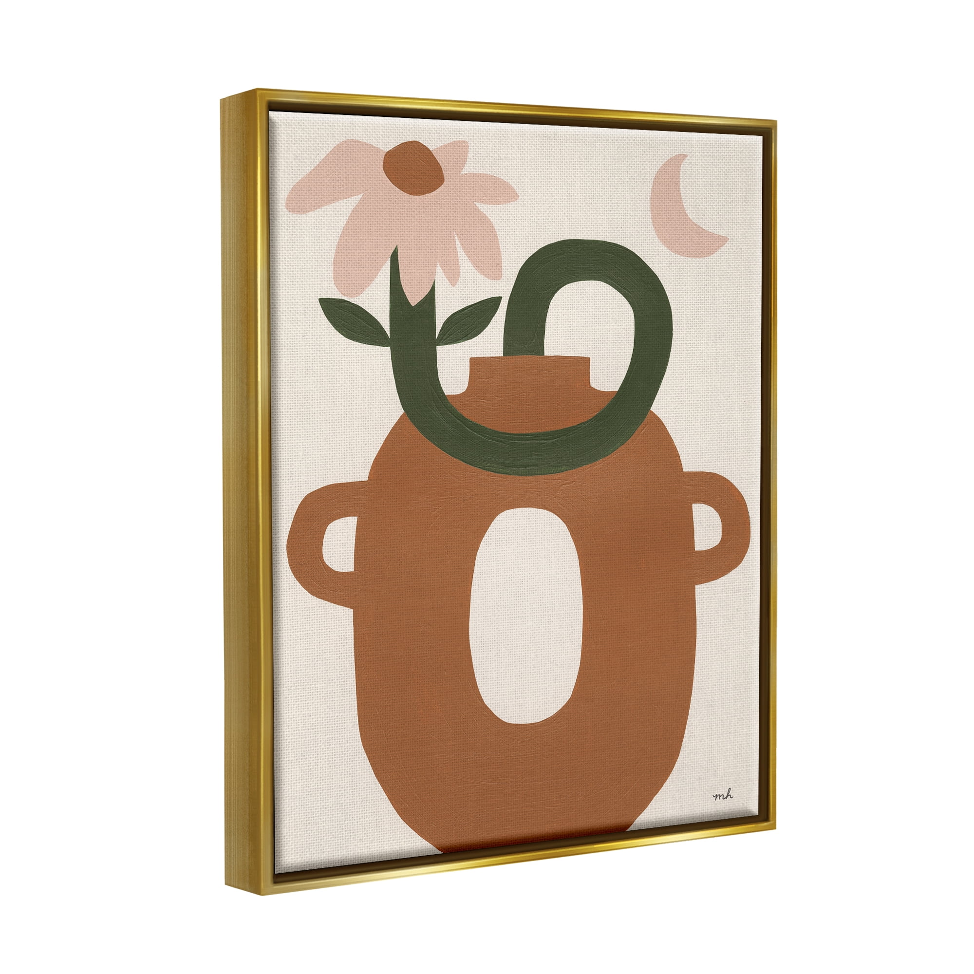 Stupell Industries Modern Boho Plant Vase Abstract Painting Gold Floater Framed Canvas Art Print Wall Art, 25 x 31