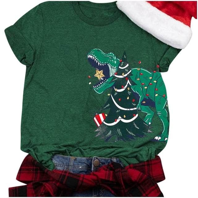 Camisas de Navidad Para Mujer, Manga Corta, Casual, Copo de Nieve de Papá Noel, Divertidas Camisetas Con Estampado Odeerbi ODB205471