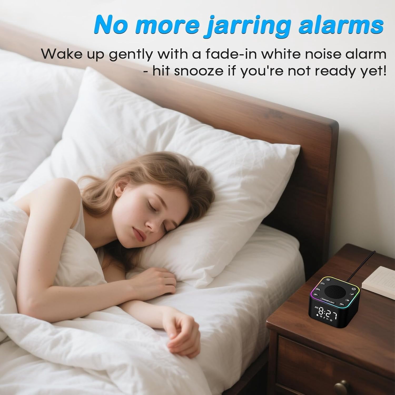 Sound Machine with : 30 Non-Looping Sleep Sounds - White Noise for Natural Wake Up - Adjustable Volume & Light, Memory Function, Sleep Timer (Black)
