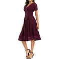 thumbnail image 3 of DYMADE Women Short Sleeve Lace V-Neck Midi Length Elegant A-line Dress, 3 of 6